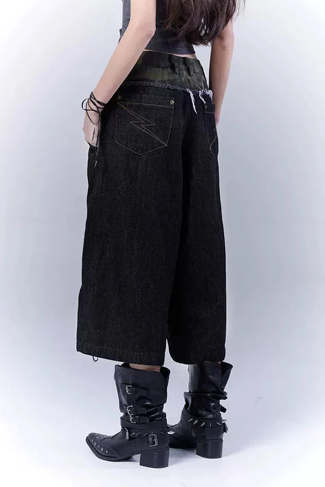 Camouflage Distressed Cropped Pants + Scarf