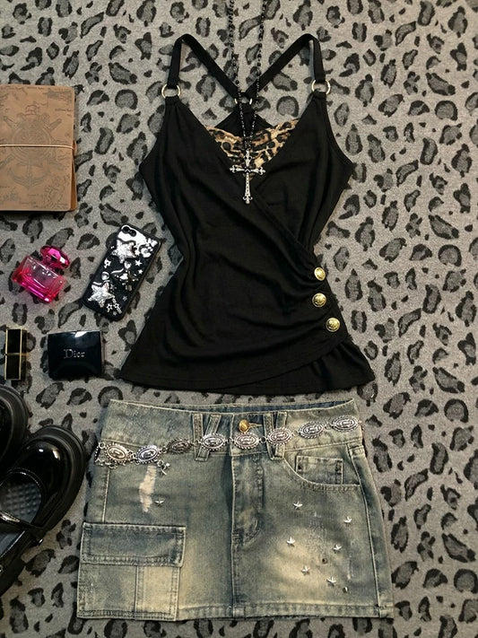 Black Vintage-Inspired Babe Camisole Top for Summer | Original Retro “Hot Girl” Style Halter Tank