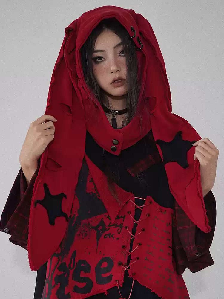 Star red and black hole heart hardware hat scarf