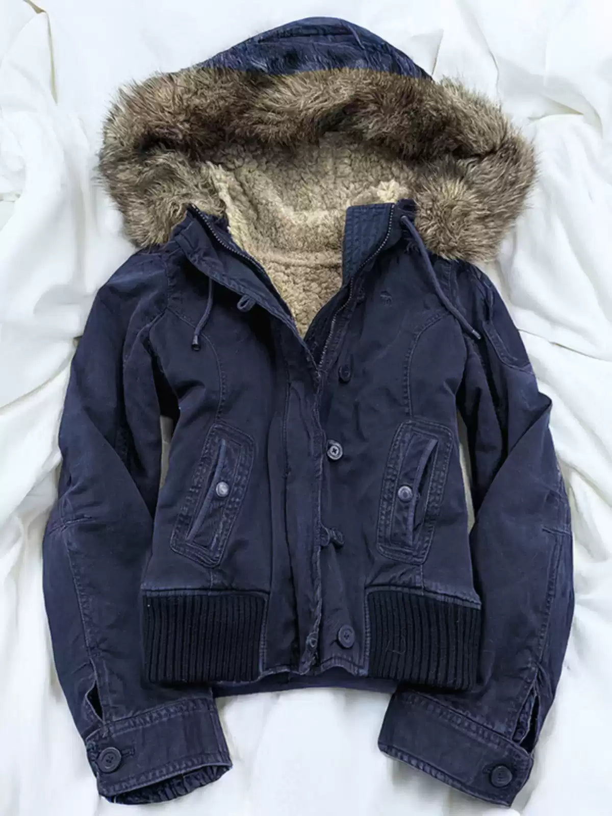 blue lamb wool hooded jacket