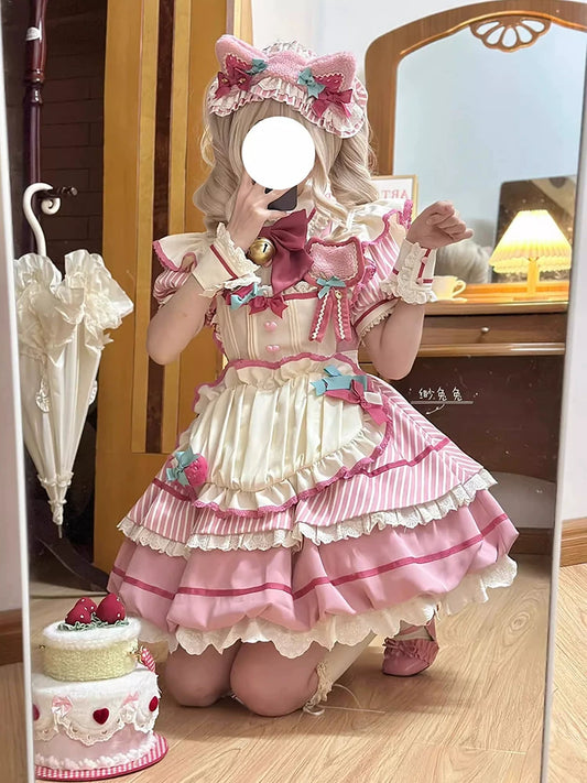Pink Bud Skirt Lolita OP Cute Everyday Light “Lo” Princess Dress Lolita