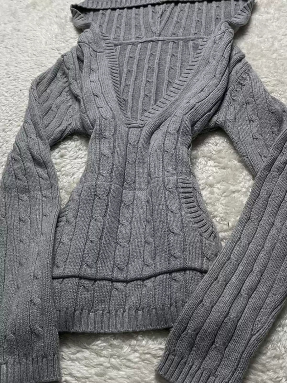 gray hooded twist sweater