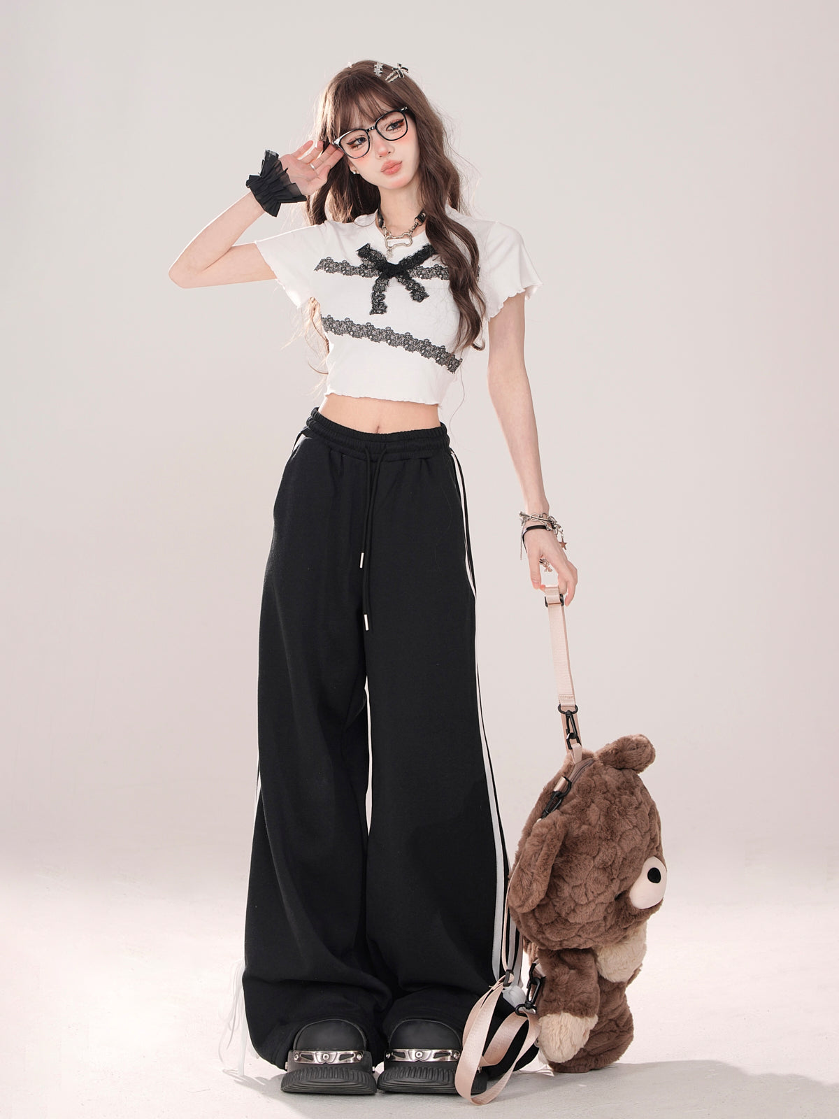 American Street Drawstring Ribbon Design Casual Pants