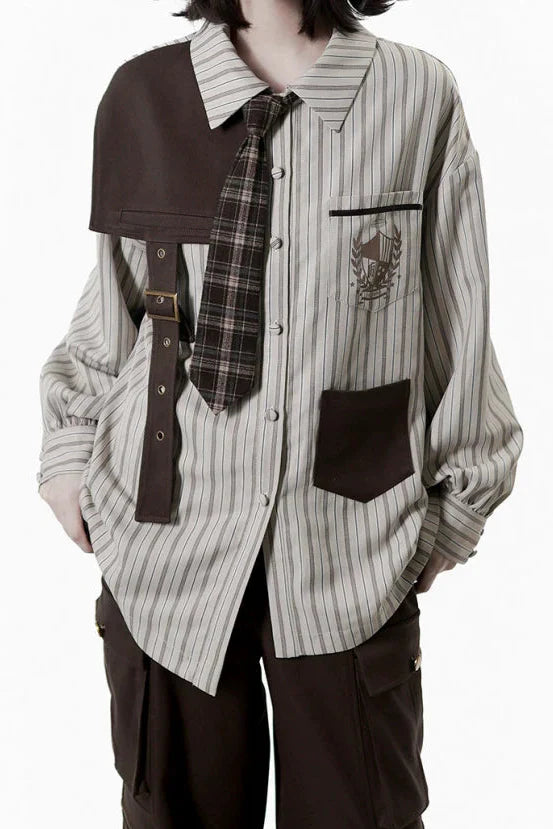 Striped Shirt Dress + Shirt + Cargo Pants + Tie