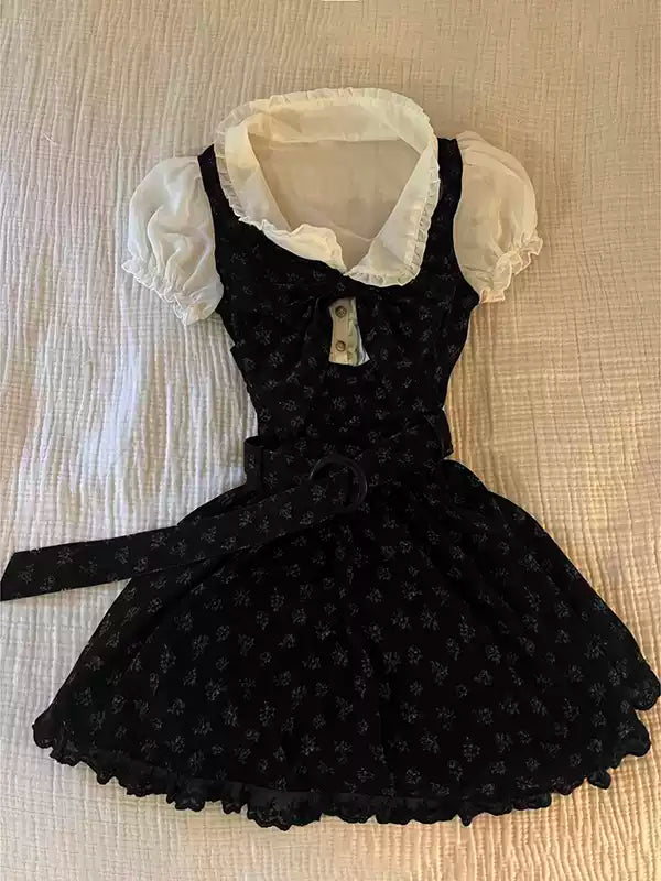 floral fake two-piece shirt dress