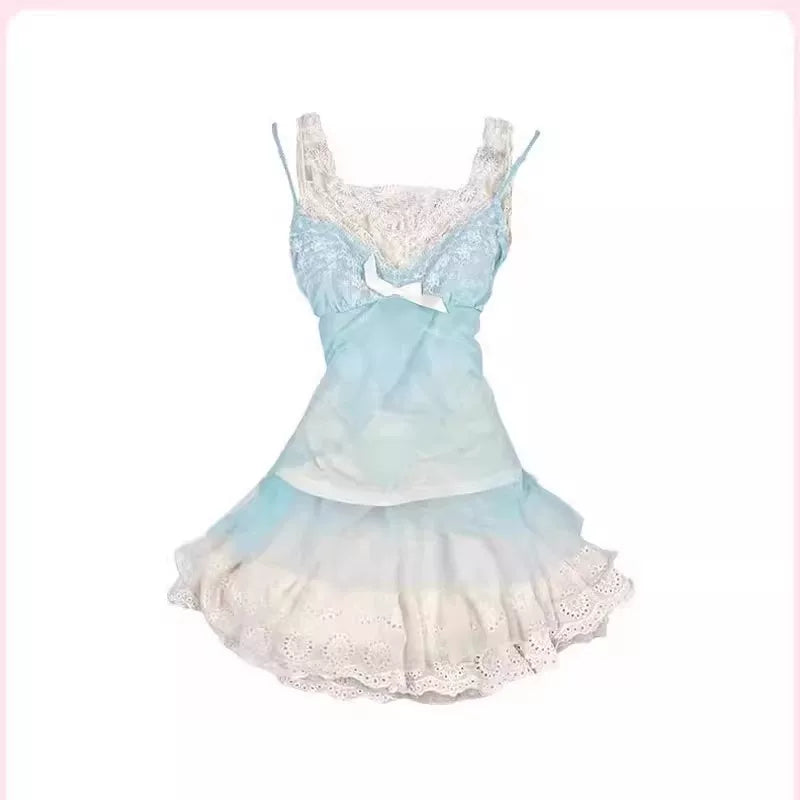 Mint Fresh Pure Lace Cutout Floral Lace-Trim Camisole Dress 2025 Spring New Retro Dress