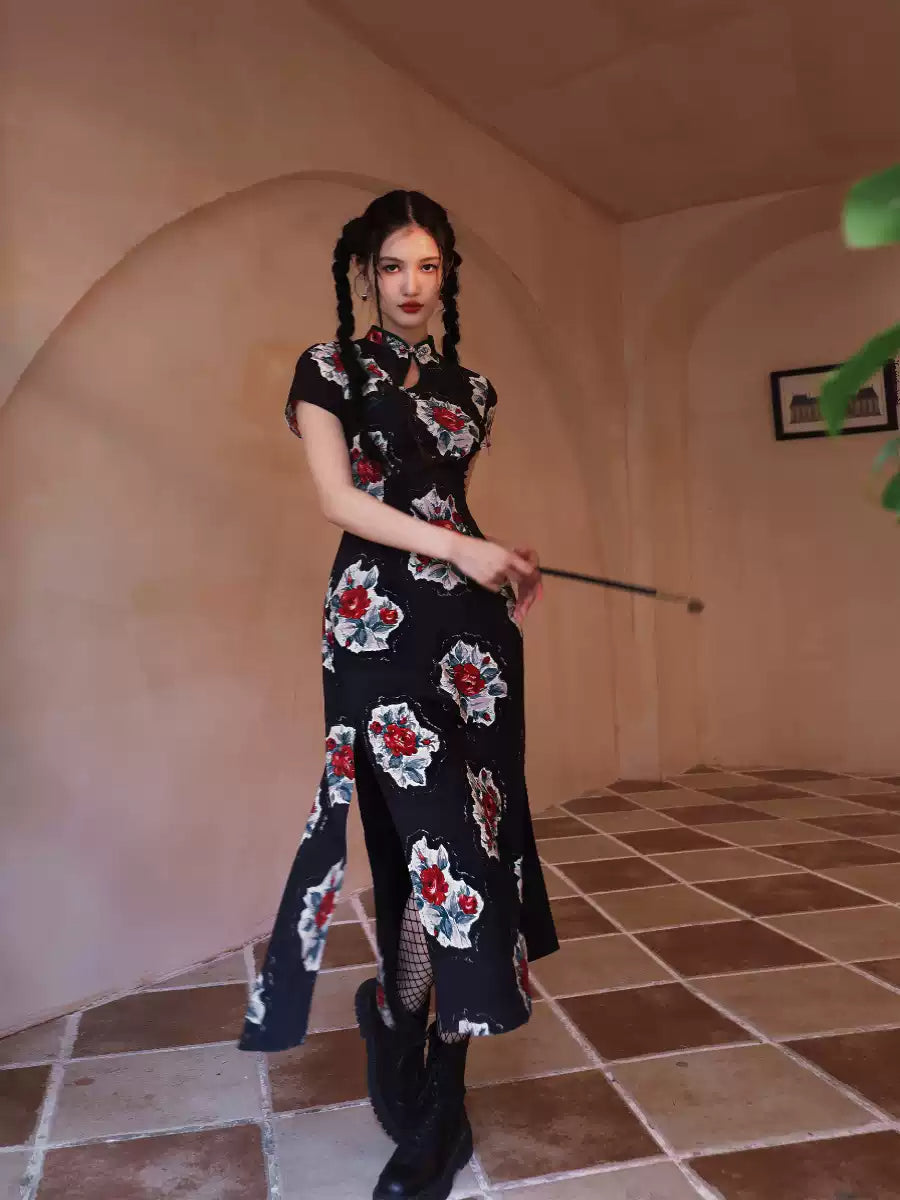 Torn Rose Cheongsam Dress