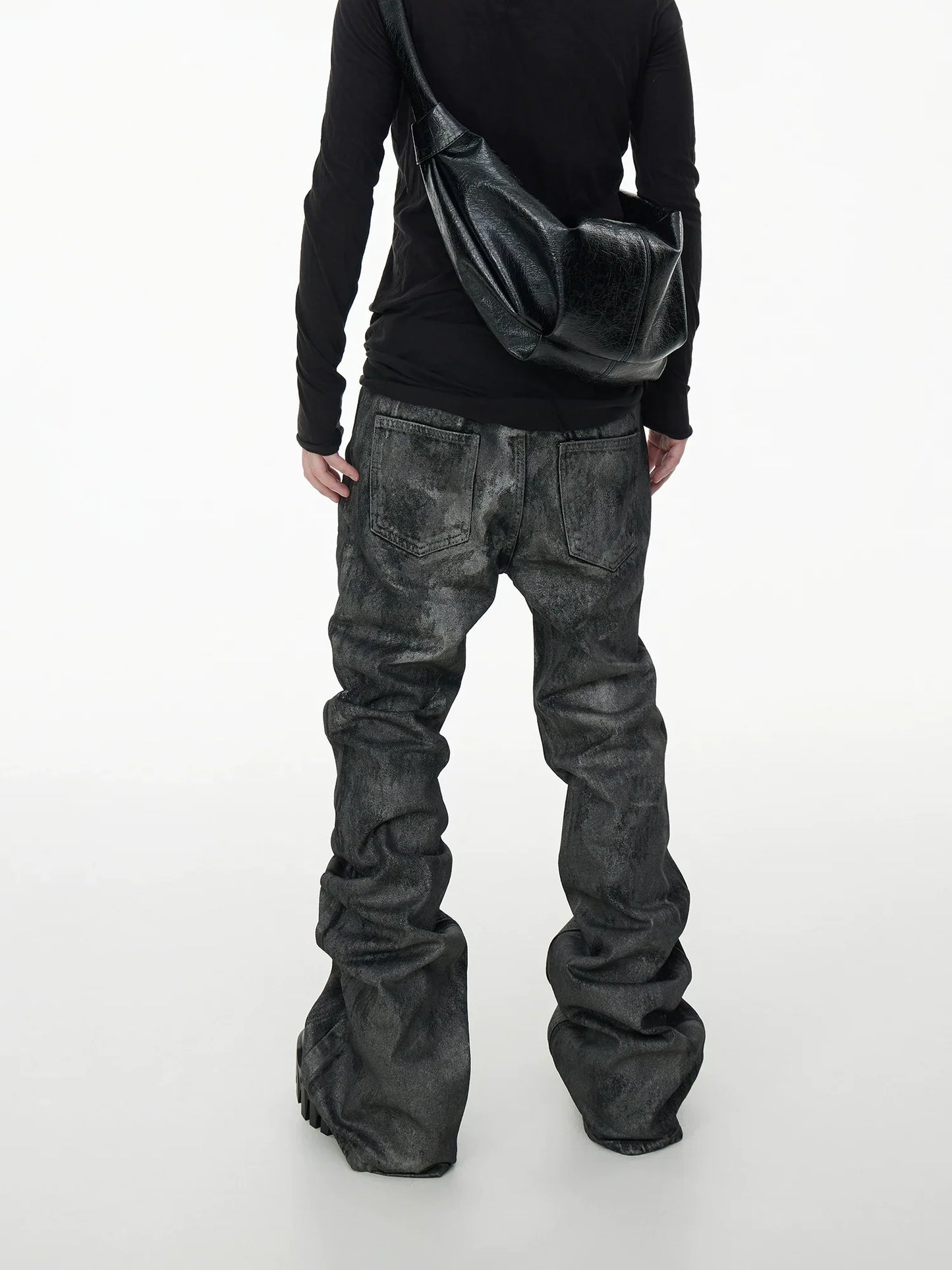 Glitter Coated Acid Wash Black Stacked Jeans