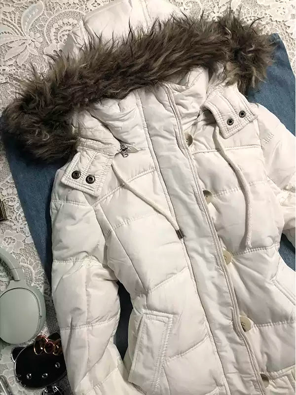 white hooded cotton-padded jacket