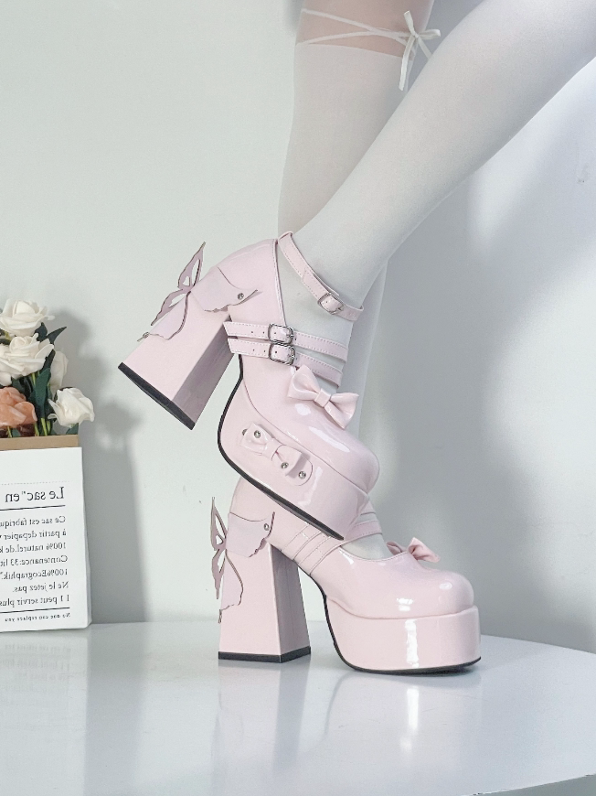 Coquette Butterfly Leather Platform High Heels