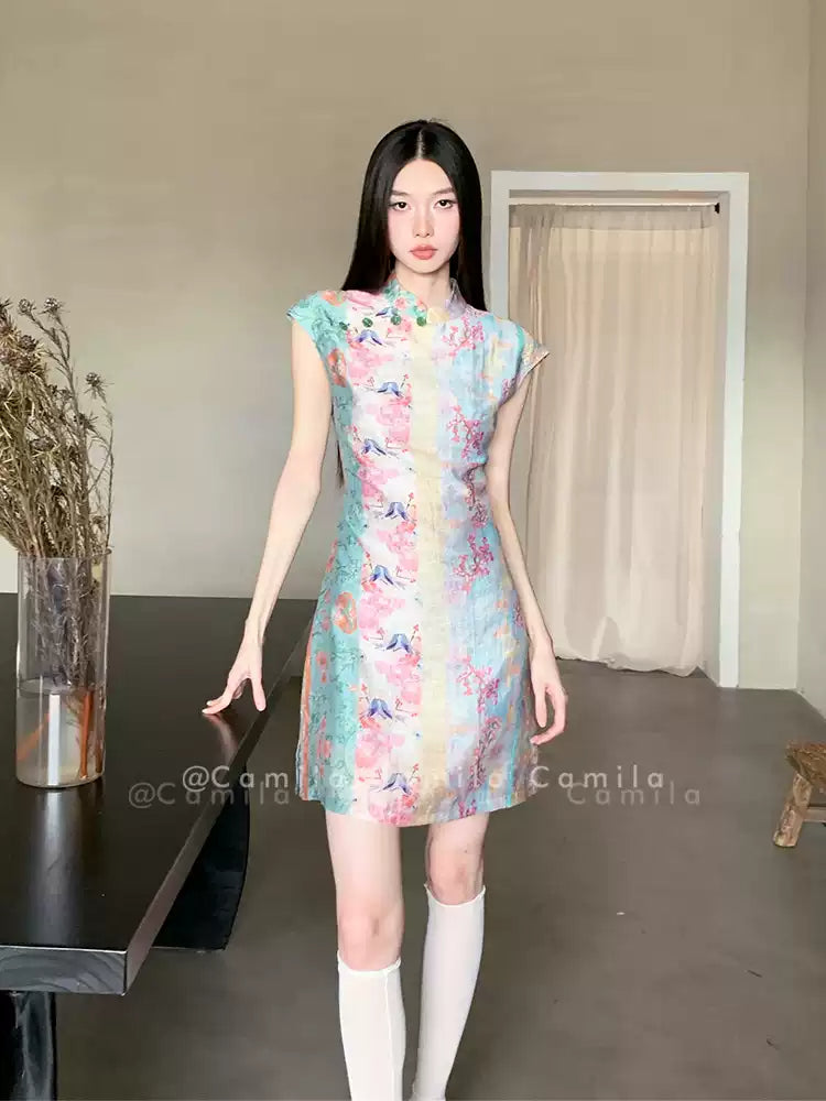 New Chinese Style Printed Cheongsam Dress