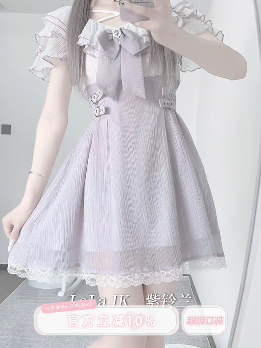 LaLa Sauce Purple Bell Original Design Subculture Clear-Style Summer Short-Sleeve Lace Dress for Women, New