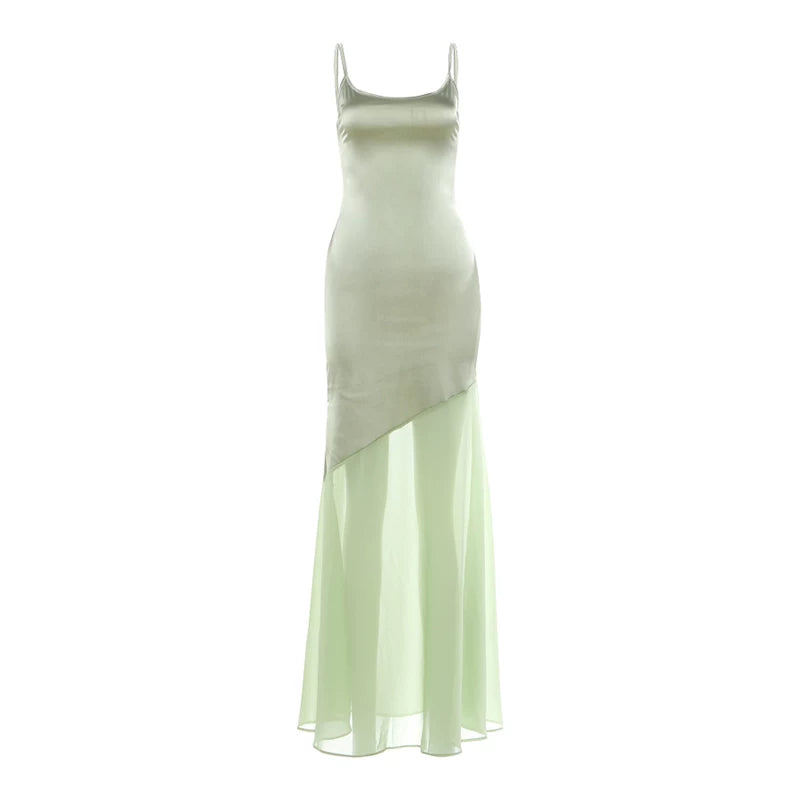 KLIOU Forest-Inspired Cool-Toned Soft-Mist Green Figure-Hugging Cami Dress with Hooded Shawl Set - Green Dress 01631A