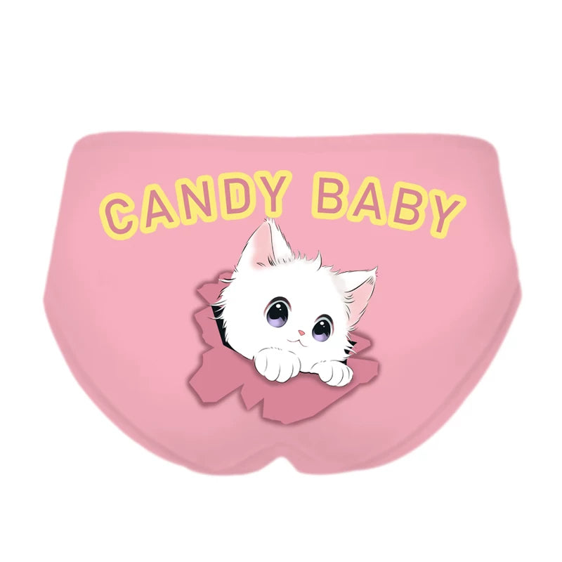 European & American Sweet Cartoon Cat Ice-Silk Triangle Panties, Teen Girl/Loli Style Puppy Sport Cotton Crotch Underwear, Cute Student Lingerie