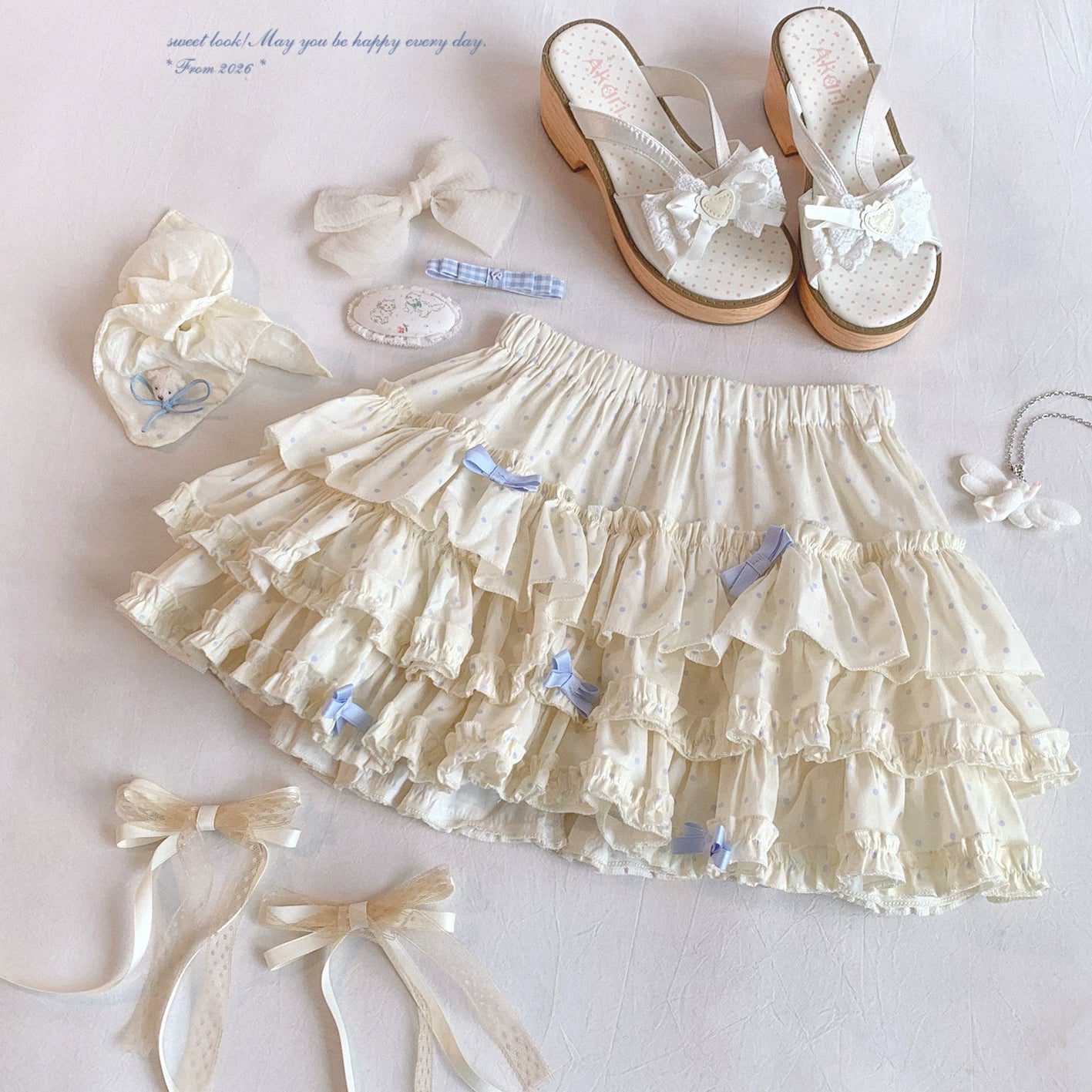 Sleepingdoll Handmade Sweet Vintage Polka Dot Madder Lace-Up Bow Cake Skirt