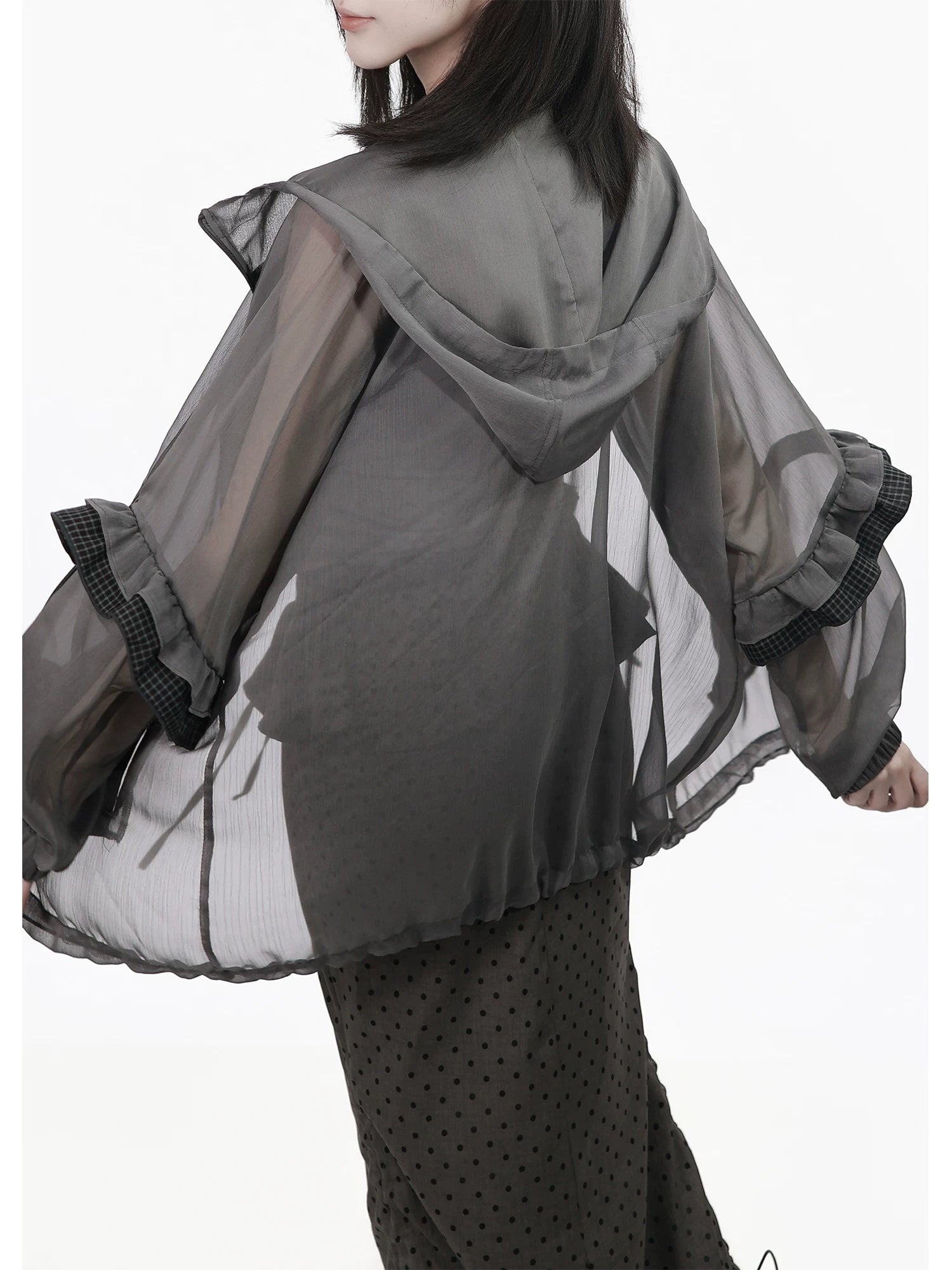 Ready Stock 【Black Fog】 Lightweight Chiffon Cardigan Sun Protection Jacket Summer Tank Dress Polka Dot Outfit Slimming