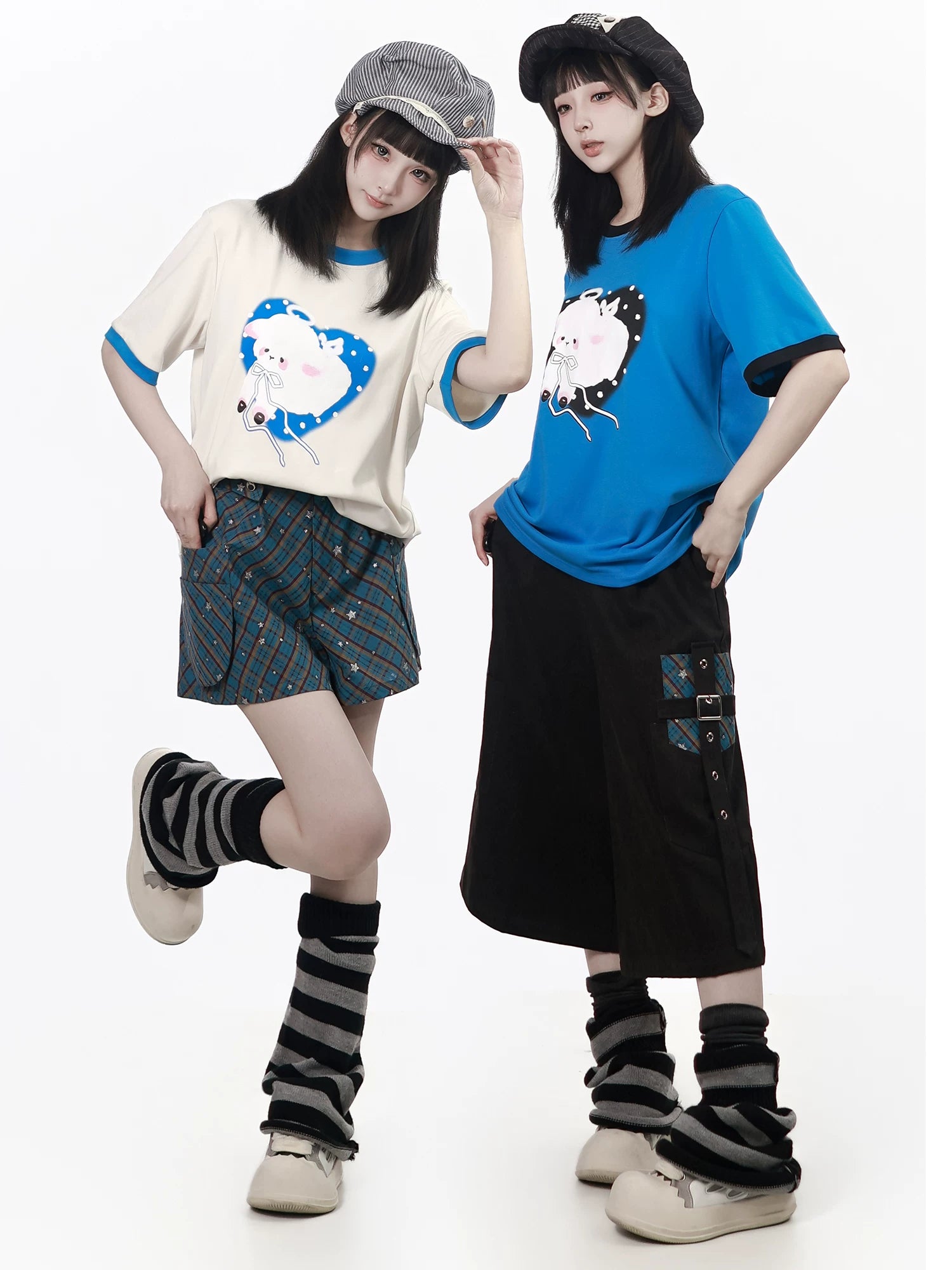 Ships Now【Miexing Story】Custom Color-Block Blue-White Little Lamb Star Pattern Starry Fabric Casual Bottoms