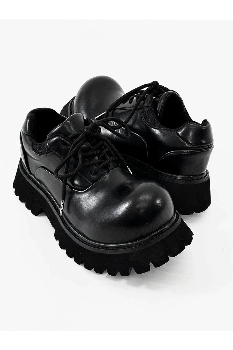 Chunky Black Leather Lug Sole Derby Shoes
