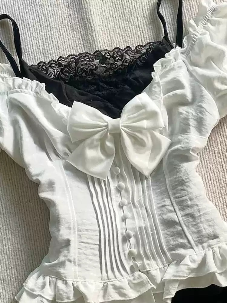 Retro White Bow Shirt