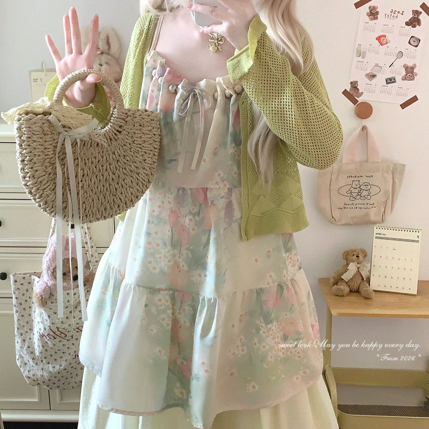 Final Stock Sweet Style Lightweight Ruffle Hem Lace-Trim Knit Cardigan Outerwear