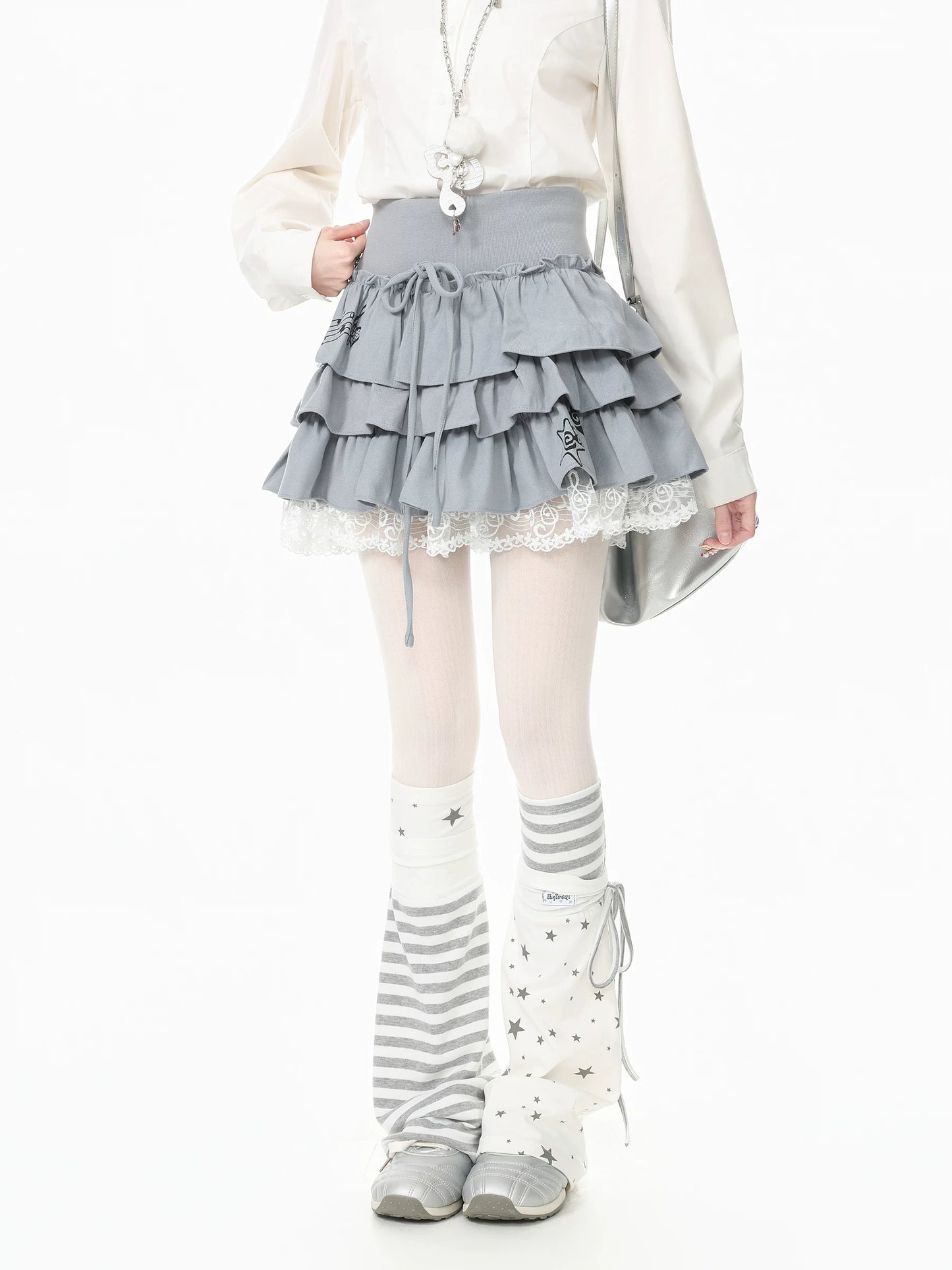 Blue Ghost Park Languid Park Star Home Cute Puffy Half Skirt Lace Trim Short Skirt for Women, Summer