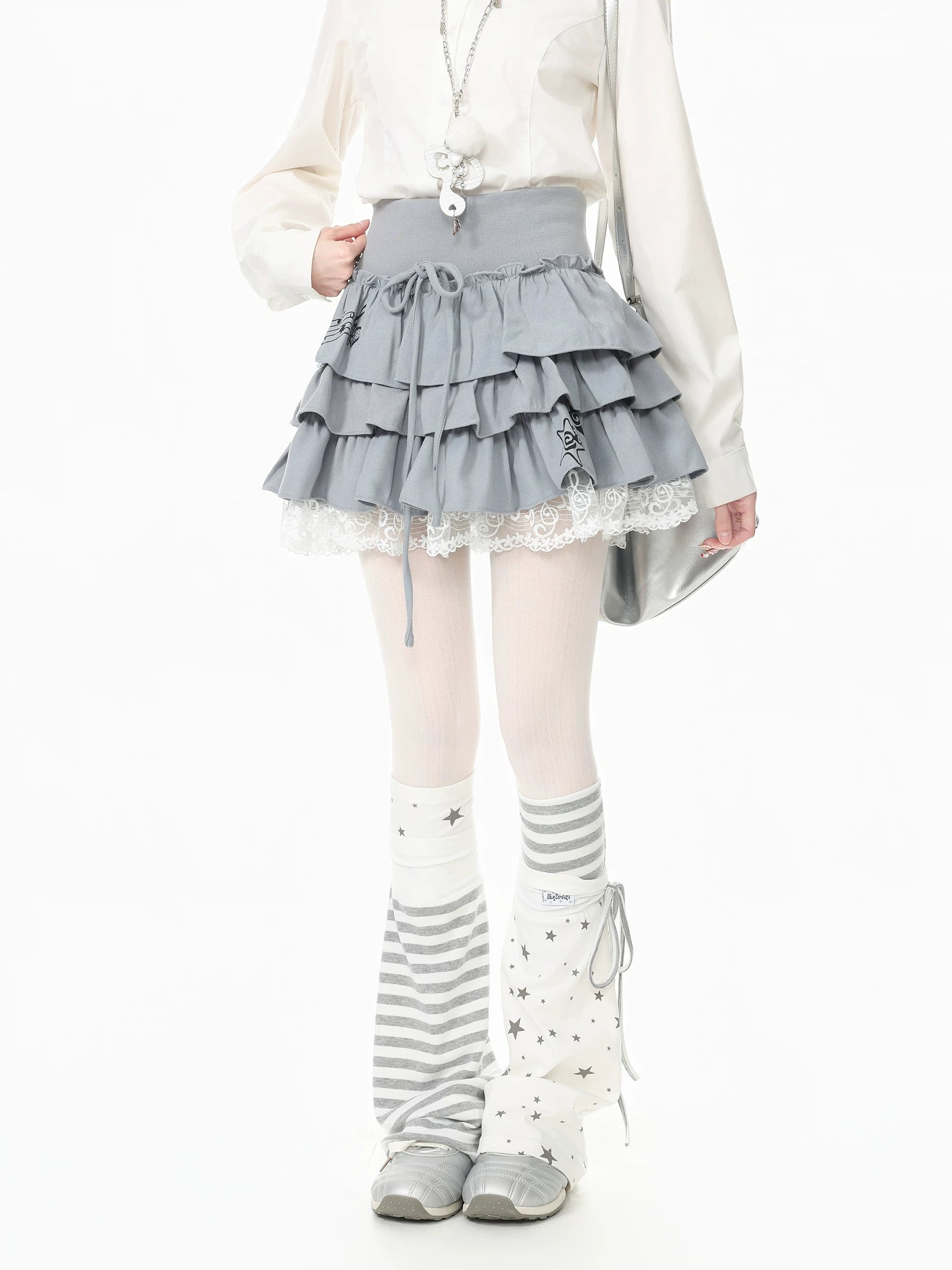 Blue Ghost Park Languid Park Star Home Cute Puffy Half Skirt Lace Trim Short Skirt for Women, Summer