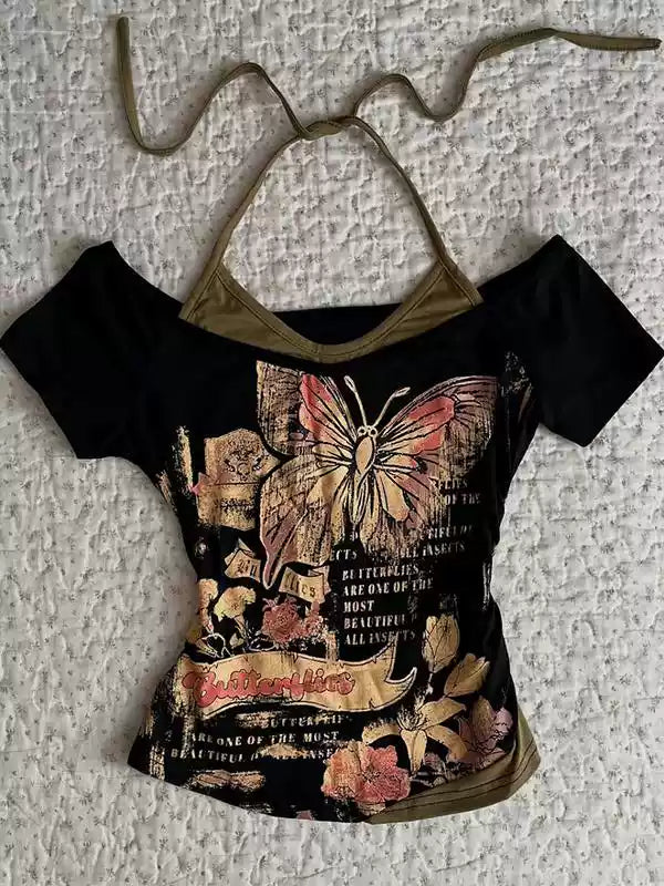 black printed T-shirt