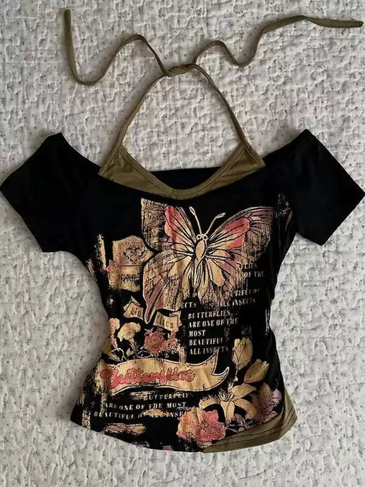black printed T-shirt