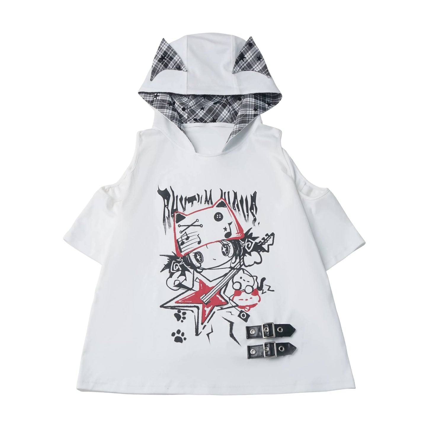 Pinksavior “Cat Plastic Band” Summer Short-Sleeve Patchwork Color-Block Playful Contrast Casual Slimming Top & Long Pants Set