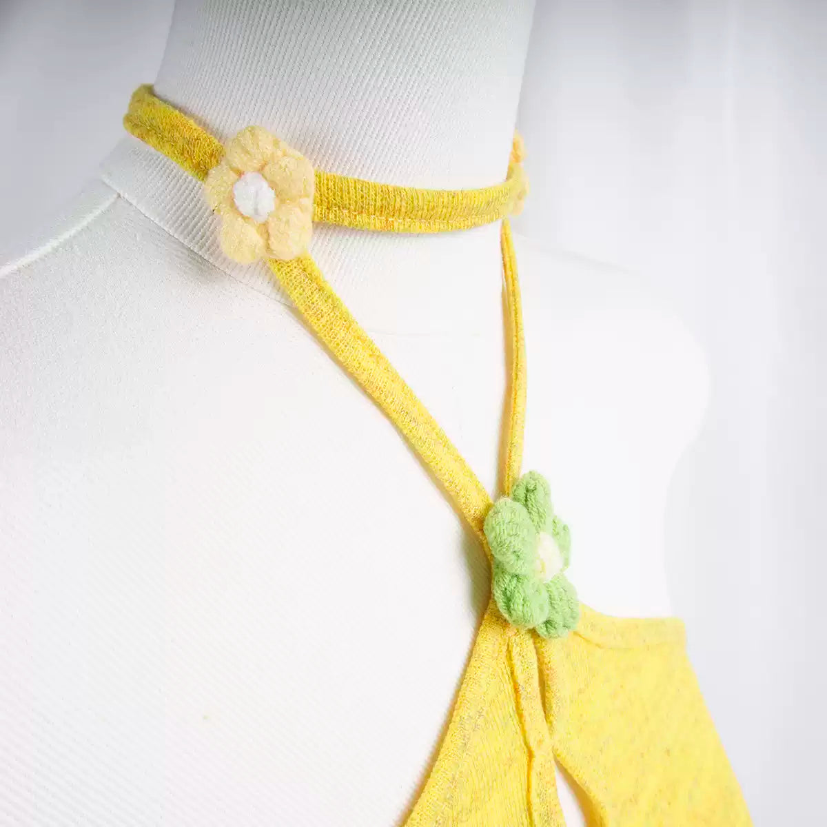 Spring Green Yellow Halter Crochet Flower Vest