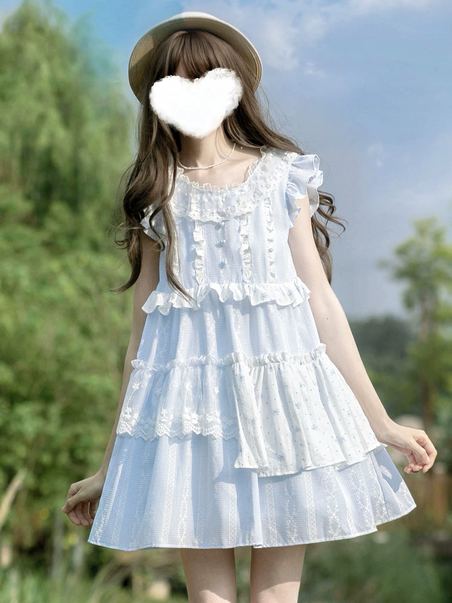 Lalah Sauce | Summer Evening Breeze | Original Design Sweet Flounce-Sleeve Doll Dress for Petite, Loose Fit Dress for Summer