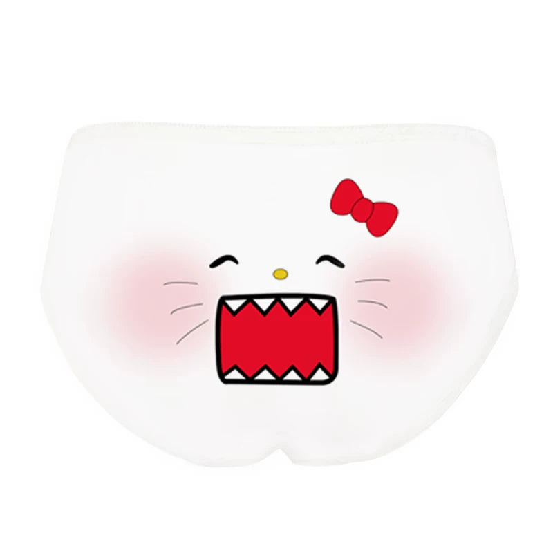 Cute Pure-Yet-Playful Ice-Silk Panties for Girls — Mischievous Cat Cartoon Mid-Low Rise Full-Cover Triangle Thong, Lightweight