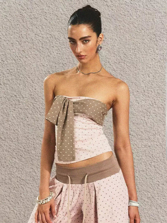 Pink Polka Dot Tube Top Two-piece Set