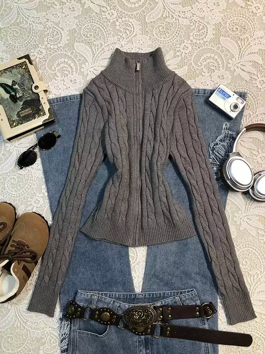 Gray twist sweater cardigan