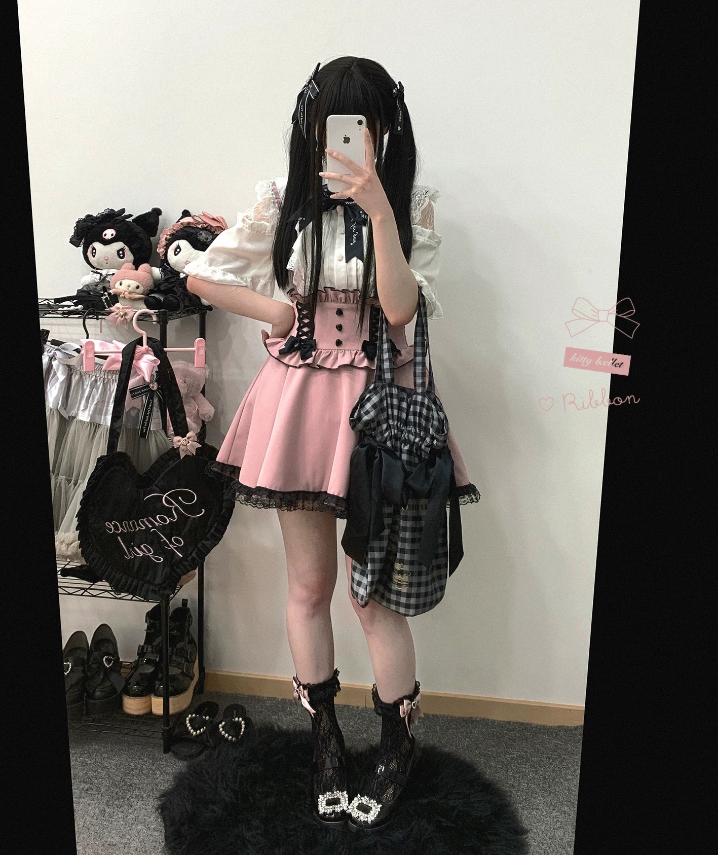KittyBxllet Original [“Eat Love / Short Sleeve”] Lace Hollow Cape-Style Short Sleeve Shirt