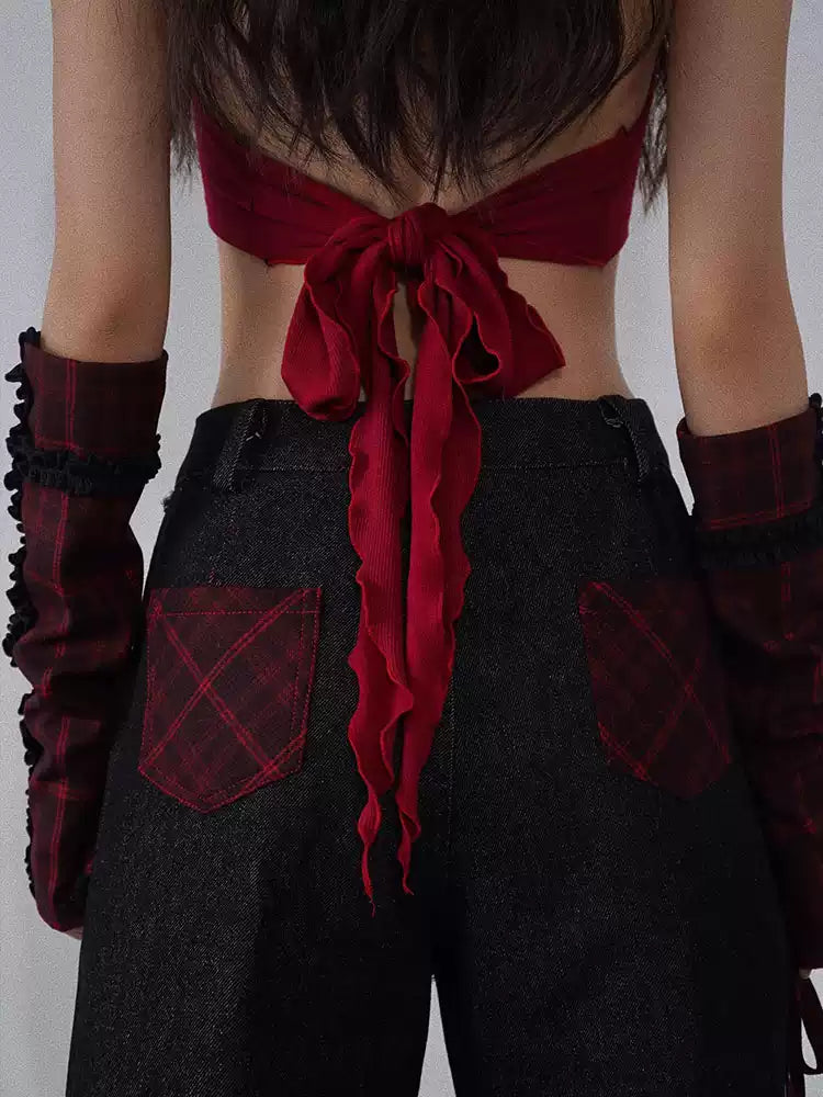 red and black rock fur collar vest