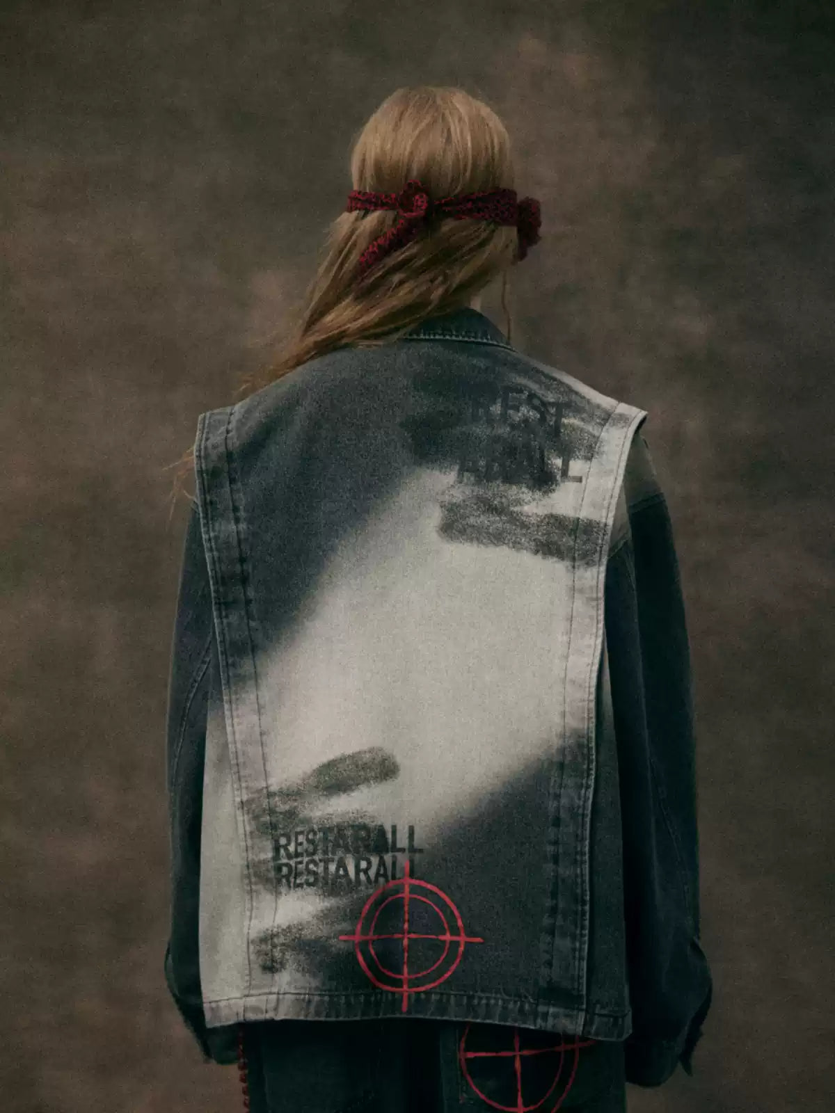 American high street heavy print distressed denim jacket