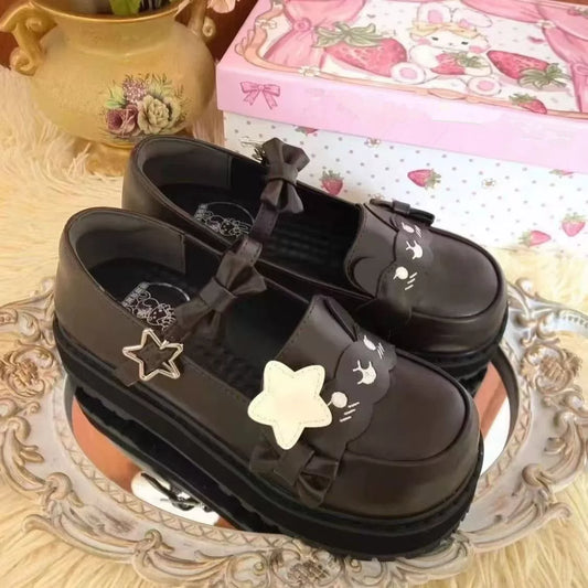 Japanese Kawaii Original Lolita Shoes for Women — Flat Mary Jane Sailor Style, JK Uniform Lace-Up Platform Lo Shoes