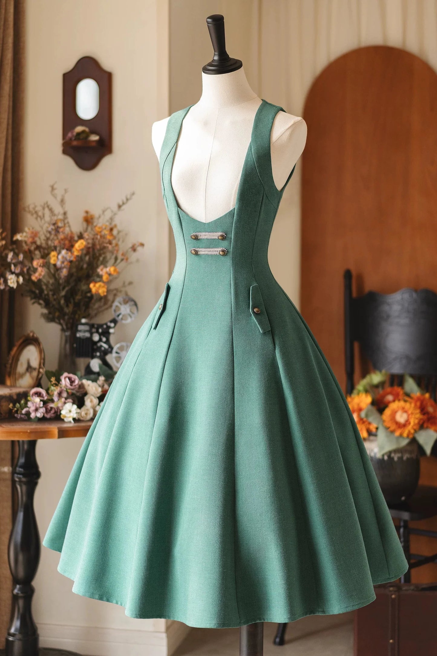 Retro Waist Cinching Suspender Skirt