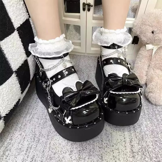 Subculture Original Lolita Punk Y2K Sweet-Cool Spicy Girl Chunky Platform Leather Shoes for Women 2024 New Round-Toe Loafers