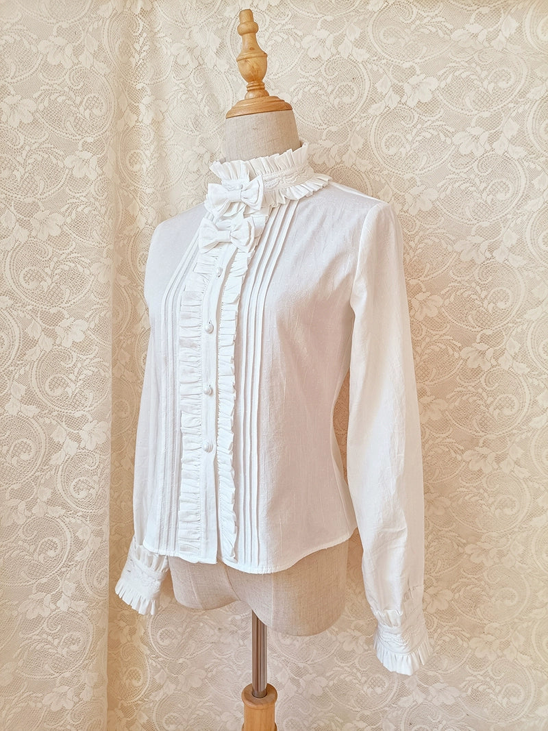 Winter Cotton Lolita Blouse White Long Sleeve Stand Collar Shirt