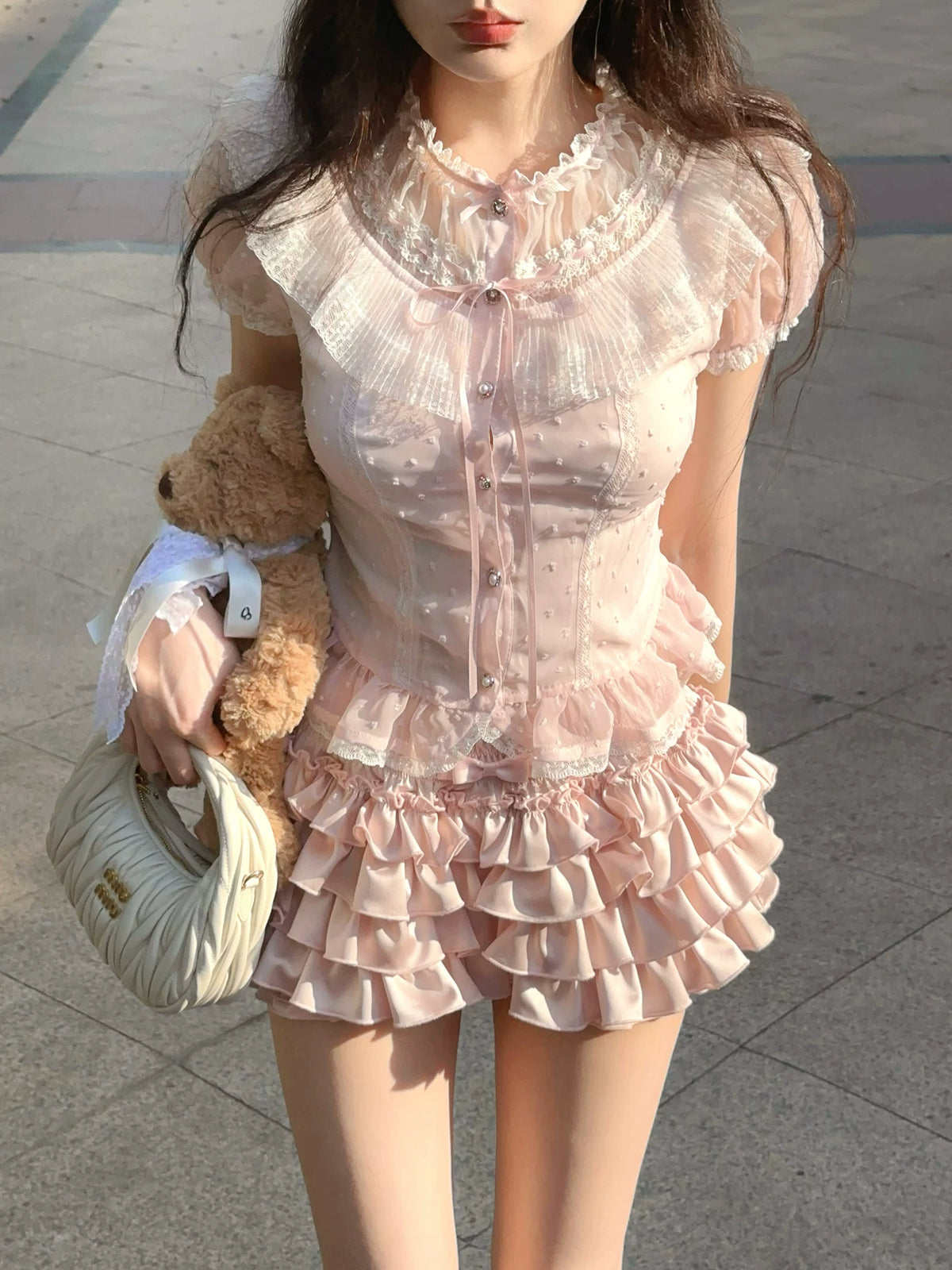 Antique-Style Doll—Dot Tulle Chiffon Top T2333