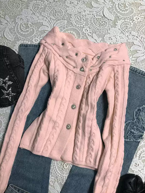 Off-white one-shoulder twist sweater coat