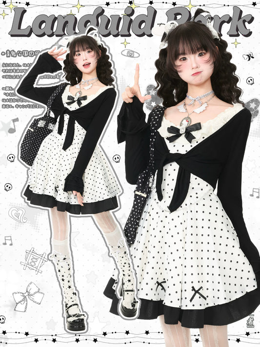 Blue Ghost Park Languid Park Korean-Style Two-Piece Set for Women: Cardigan and Dress, Elegant Autumn Outfit