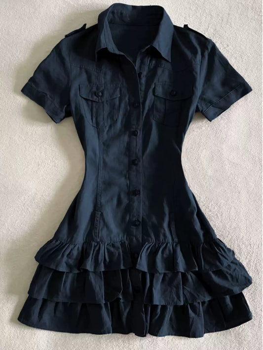 Navy blue cake shirt dress