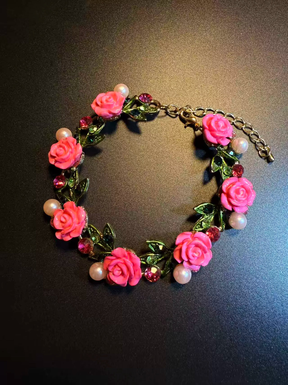 Blooming Olive Vintage Rosy Garland Pink Floral Bracelet