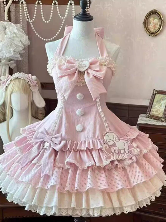 Adorable Sweet Style One-Piece Wool Blend Solid Color Waist-Cinching “Old-School Doll” Lolita Princess Puffy Skirt in Blue