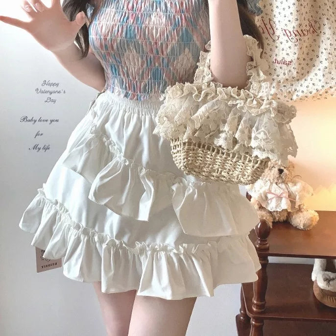 Last Stock ruibb*t Irregular Ruffle Sweet High-Waist Versatile Layered Cake Midi Skirt