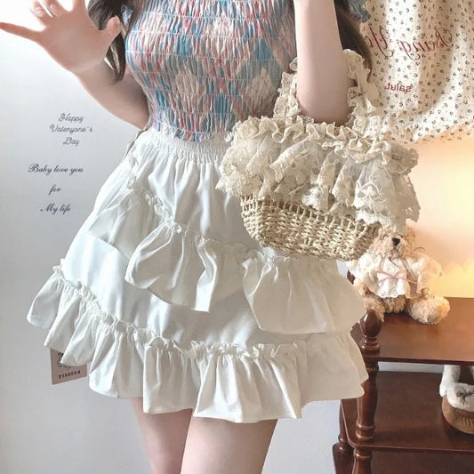 Last Stock ruibb*t Irregular Ruffle Sweet High-Waist Versatile Layered Cake Midi Skirt
