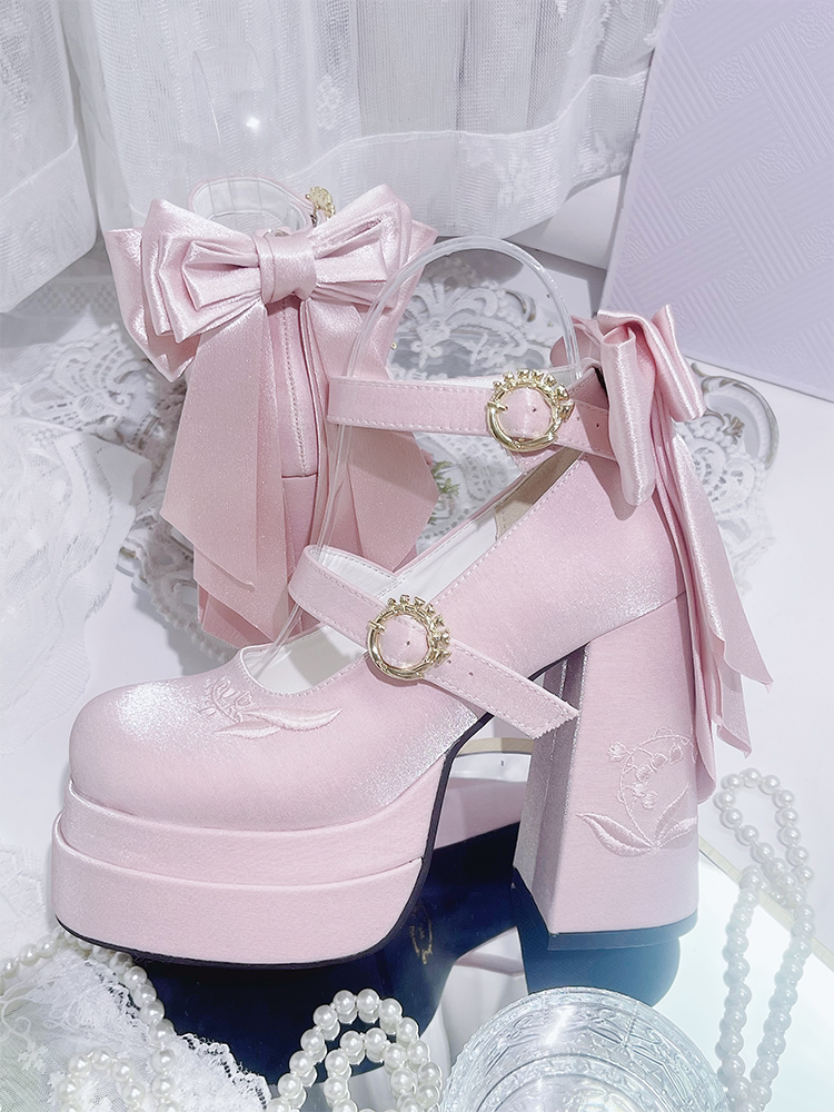 Coquette Bow Satin Platform Mary Jane Shoes